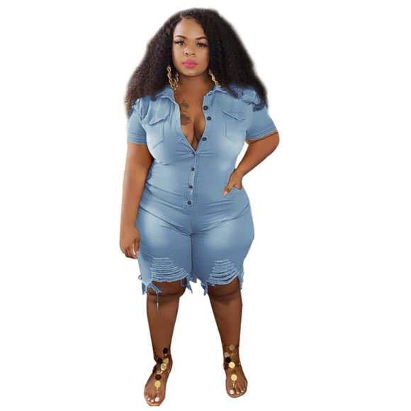 Plus size Blue Jean Short Romper - Picture 1 of 1